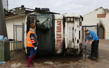 Employees cleaning The Swarm theming