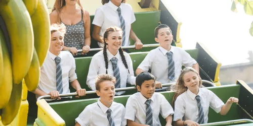 Primary School Group And Teacher On Mr Monkeys Banana Ride