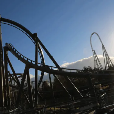 The Swarm Rollercoaster Track With Stealth In The Background
